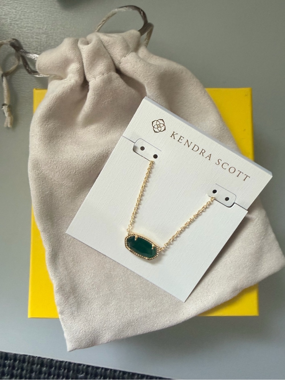 Kendra Scott Gold Elisa Necklace with Deep Green Faceted Pendant